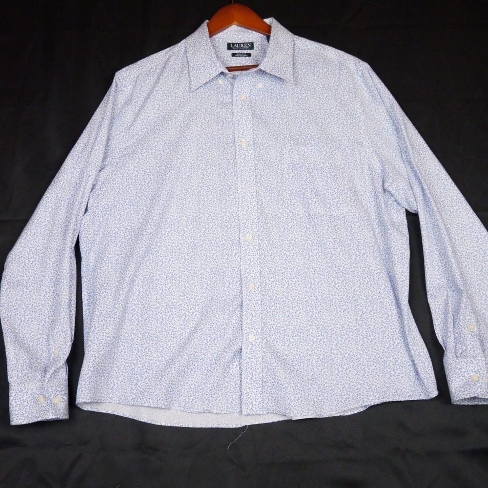 Lauren Ralph Lauren Shirt Mens XL Blue White Vine Floral Stretch Regular Fit